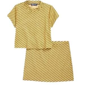 Freshman Kids Daisy Top Mini Skirt Set big girls 16 XL Yellow Gray Flowers Knit